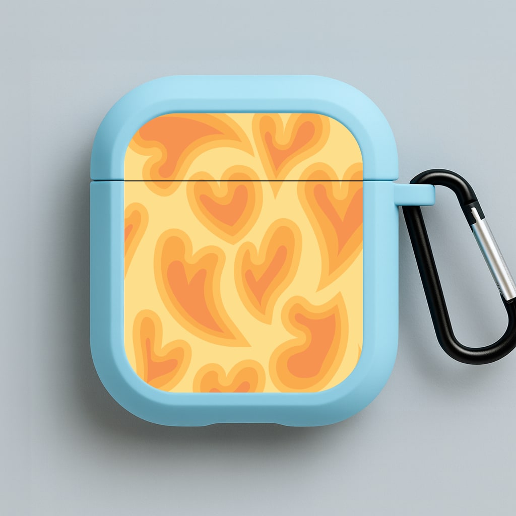 Trippy Summer Hearts Orange Pattern Blue AirPods Case