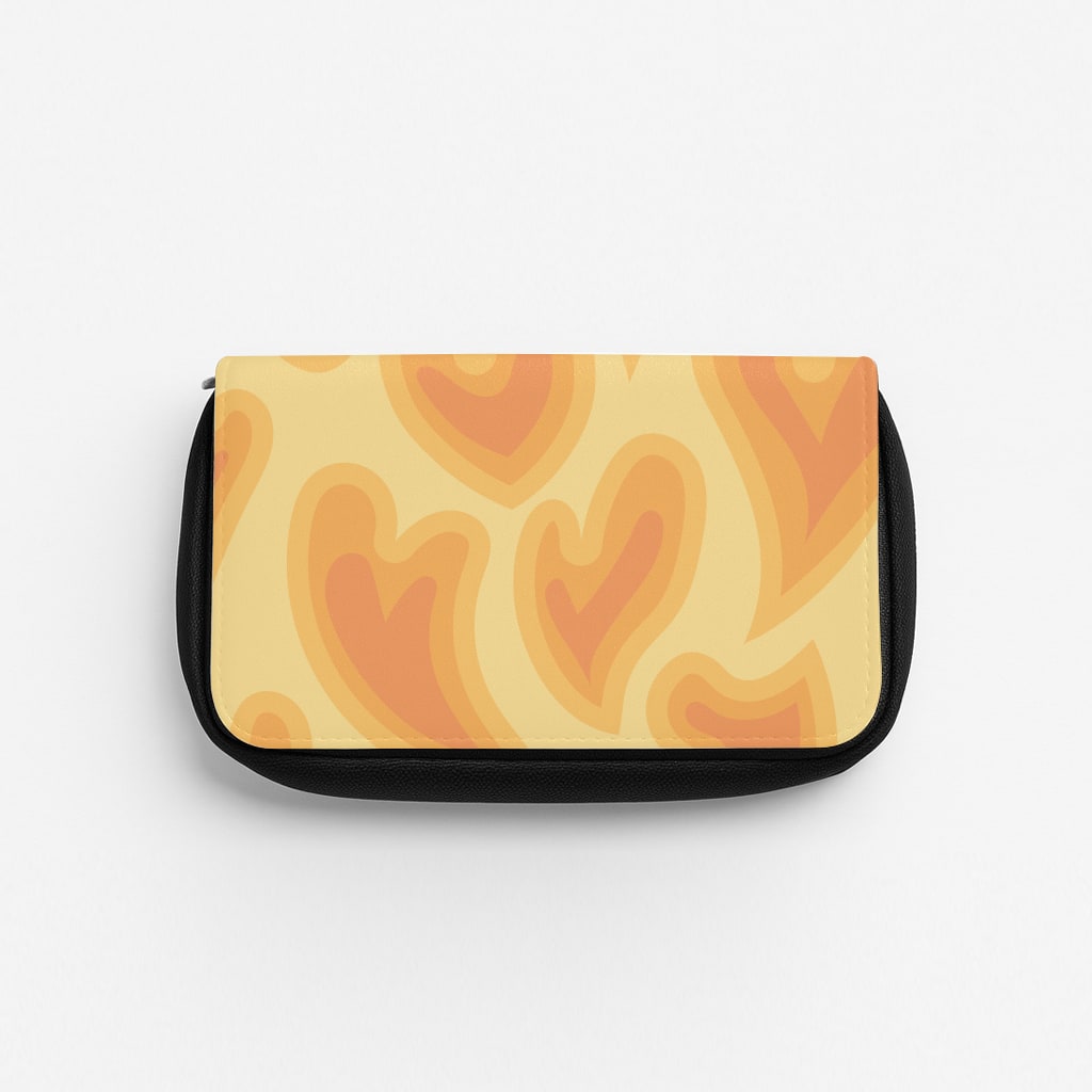 Trippy Summer Hearts Orange Pattern Pencil Case