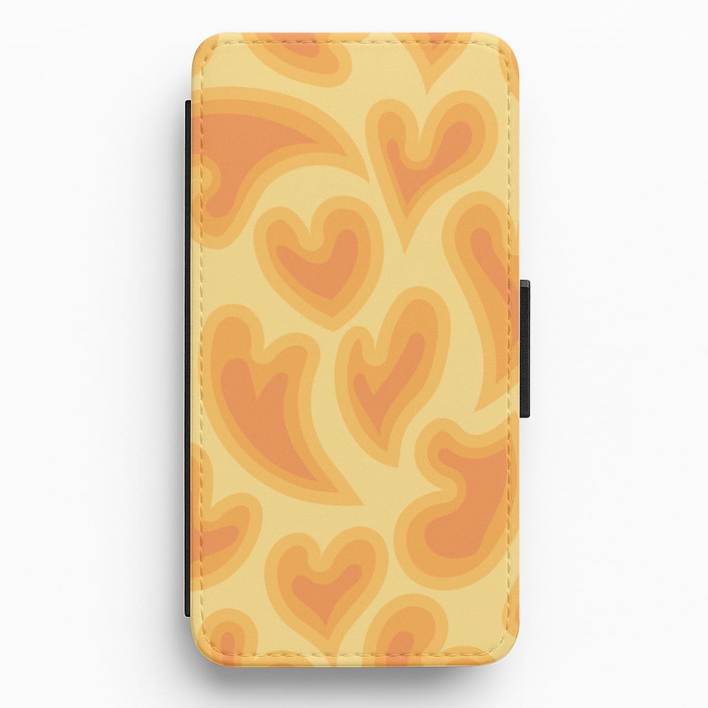 Trippy Summer Hearts Orange Pattern Flip / Wallet Phone Case