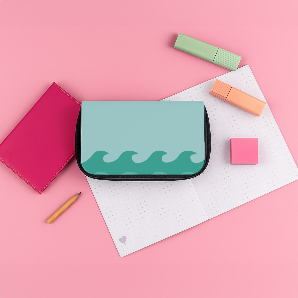 Cyan Beach Waves Pattern Pencil Case