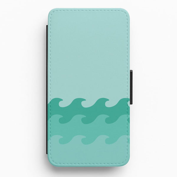Cyan Beach Waves Pattern Flip / Wallet Phone Case