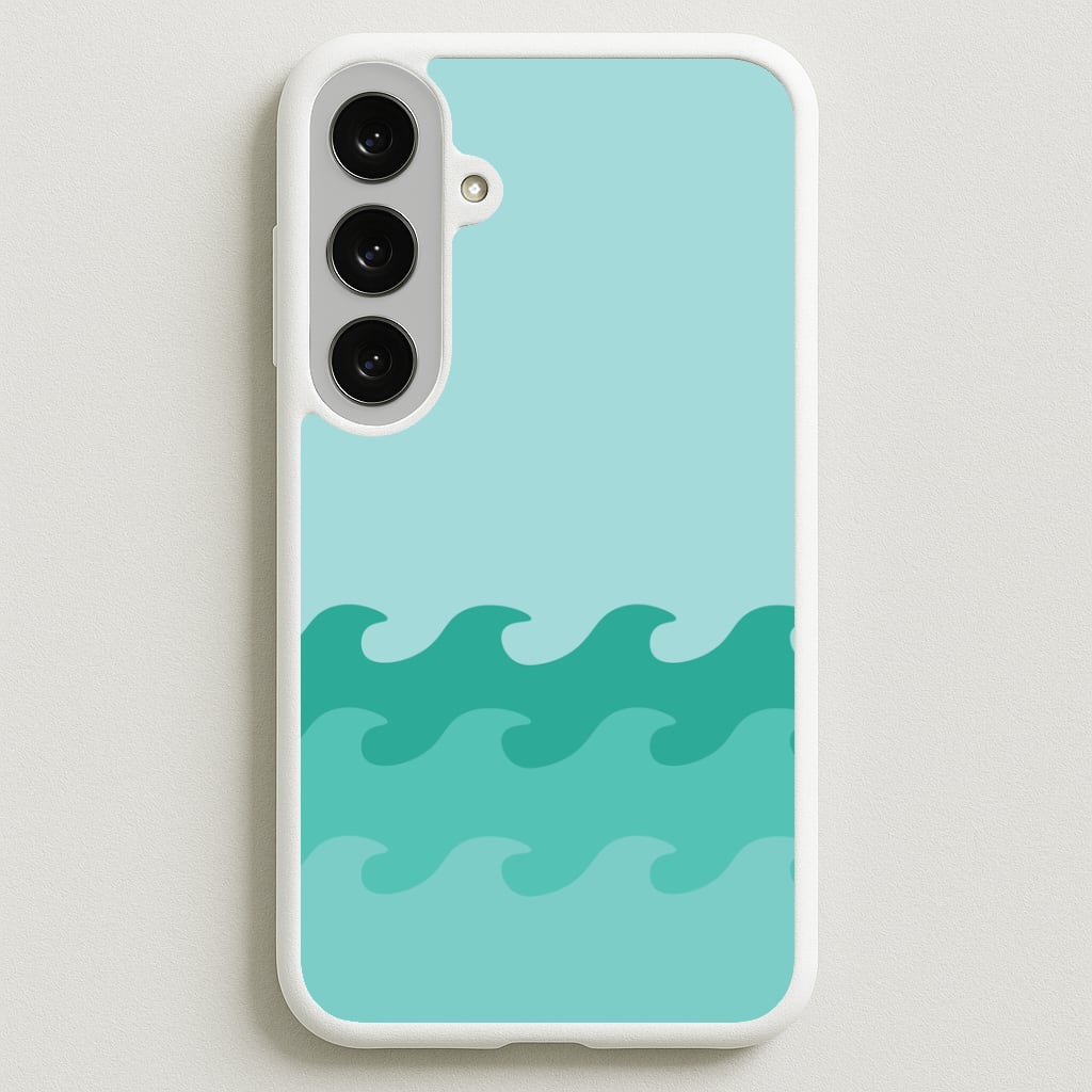 Cyan Beach Waves Pattern Phone Case for Galaxy S25FE