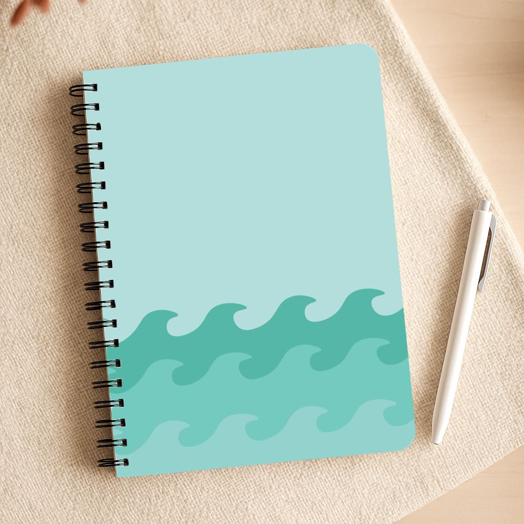 Cyan Beach Waves Pattern Notepad