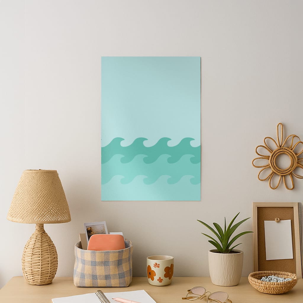 Cyan Beach Waves Pattern Art Print