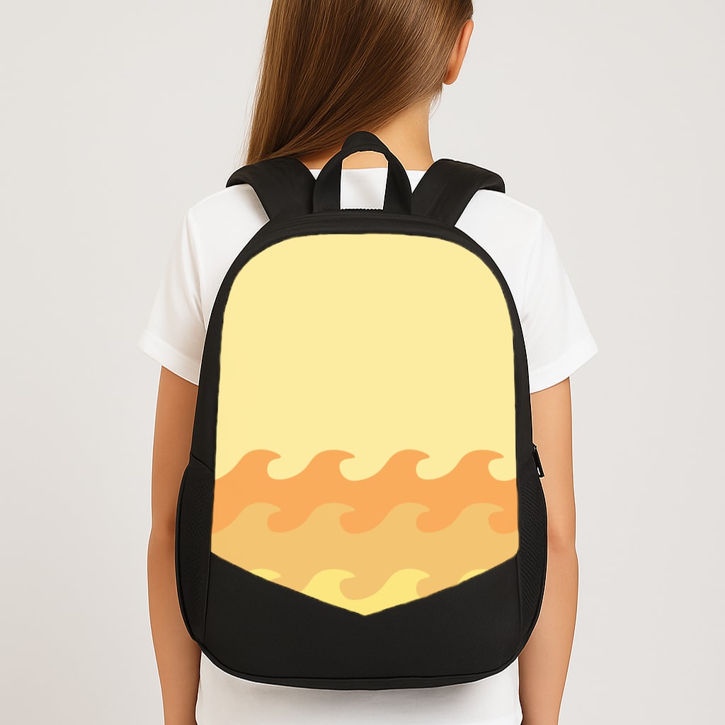 Orange Beach Waves Pattern Large School Bag