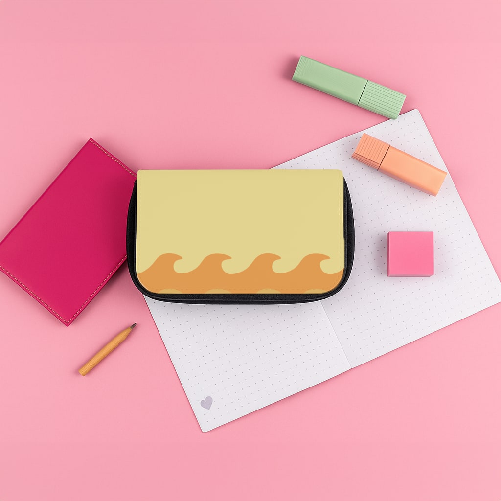Orange Beach Waves Pattern Pencil Case