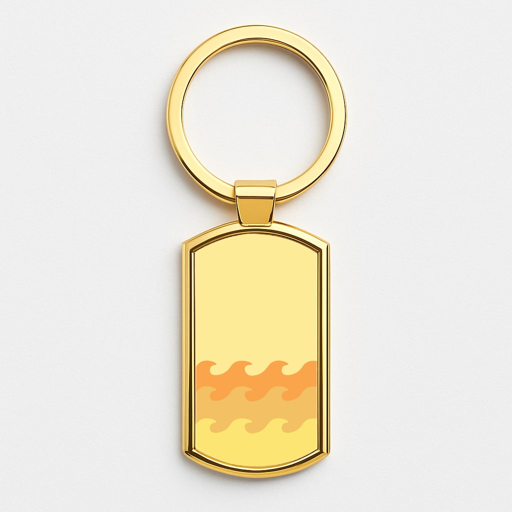 Orange Beach Waves Pattern Gold Keyring