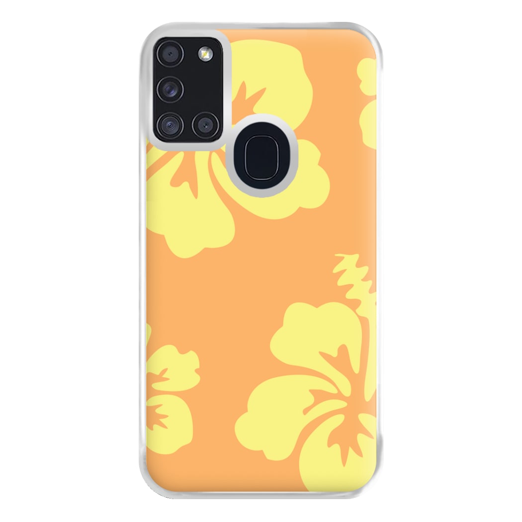 Orange And Yellow Hawaiian Flowers Pattern Phone Case for Galaxy A21s