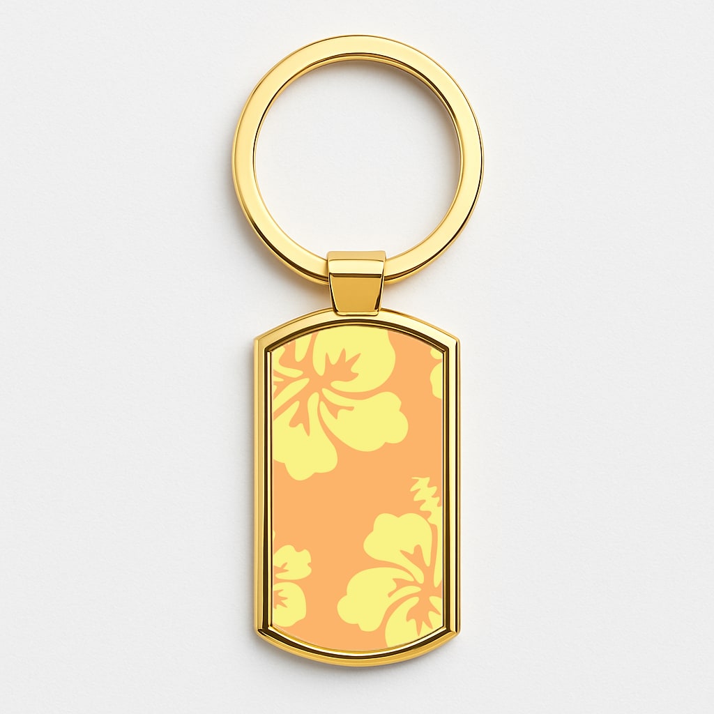 Orange And Yellow Hawaiian Flowers Pattern Gold Keyring