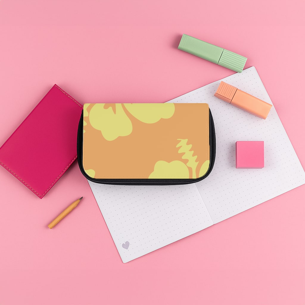 Orange And Yellow Hawaiian Flowers Pattern Pencil Case
