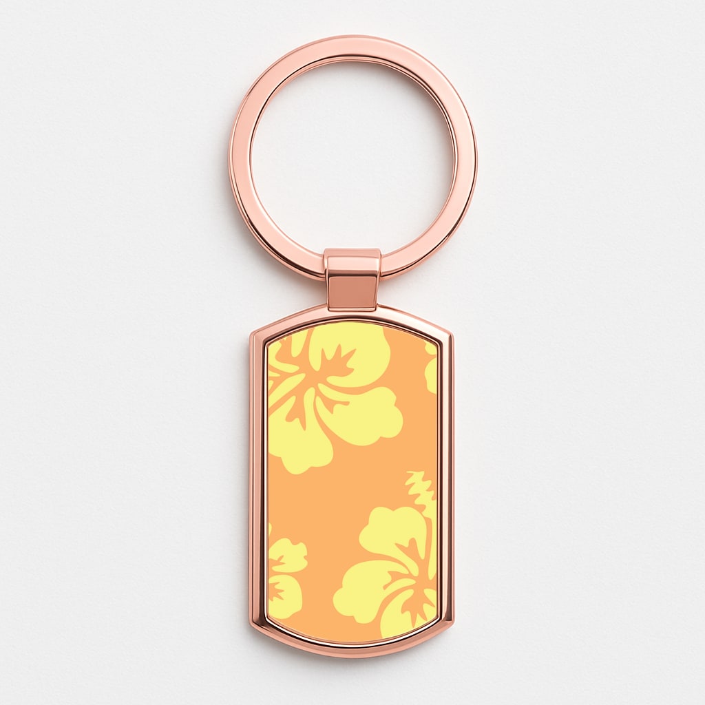 Orange And Yellow Hawaiian Flowers Pattern Rose Gold Keyring