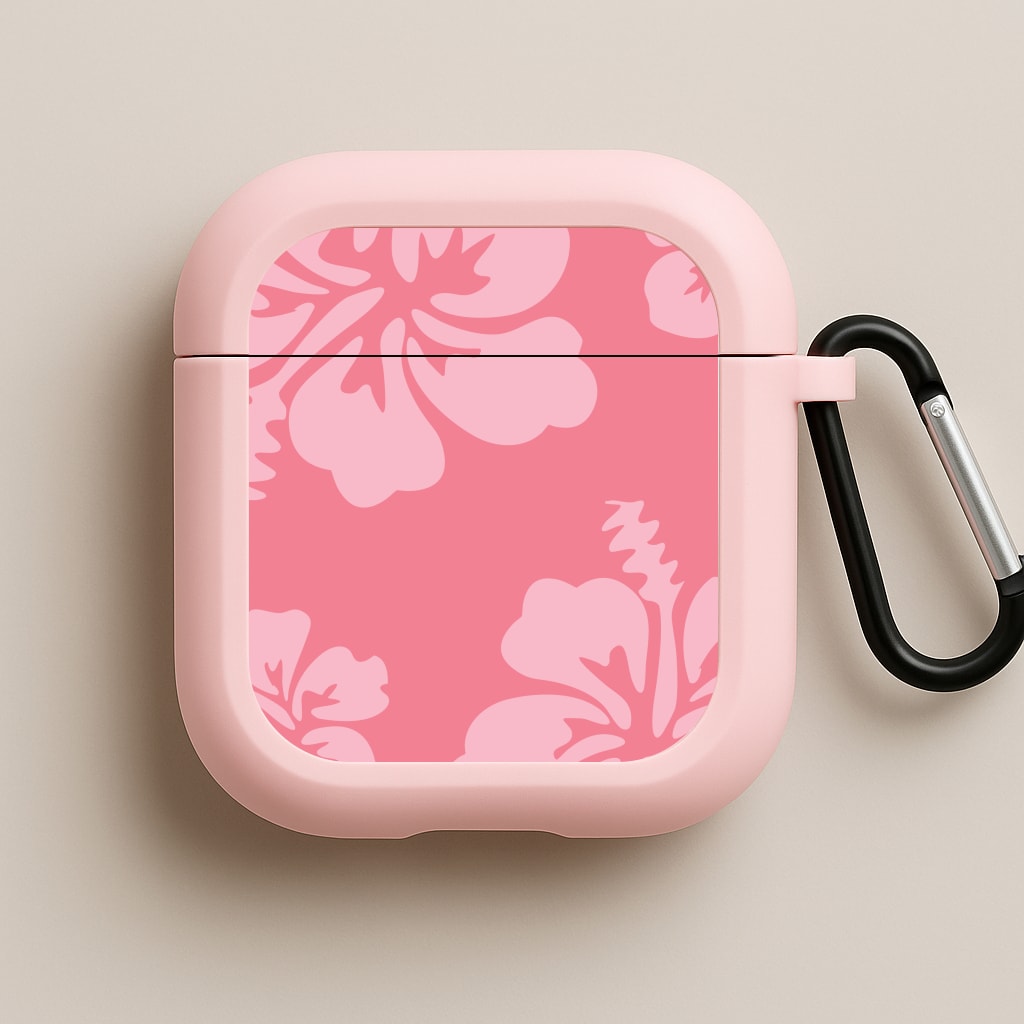 Pink Hawaiian Flowers Pattern Pink AirPods Case