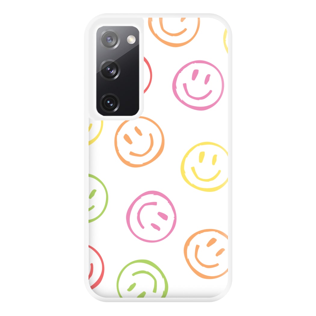 Colourful Sketched Smileys Pattern Phone Case for Galaxy S20FE