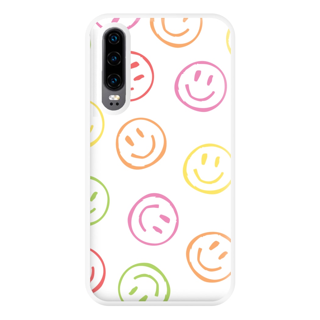 Colourful Sketched Smileys Pattern Phone Case for Huawei P30