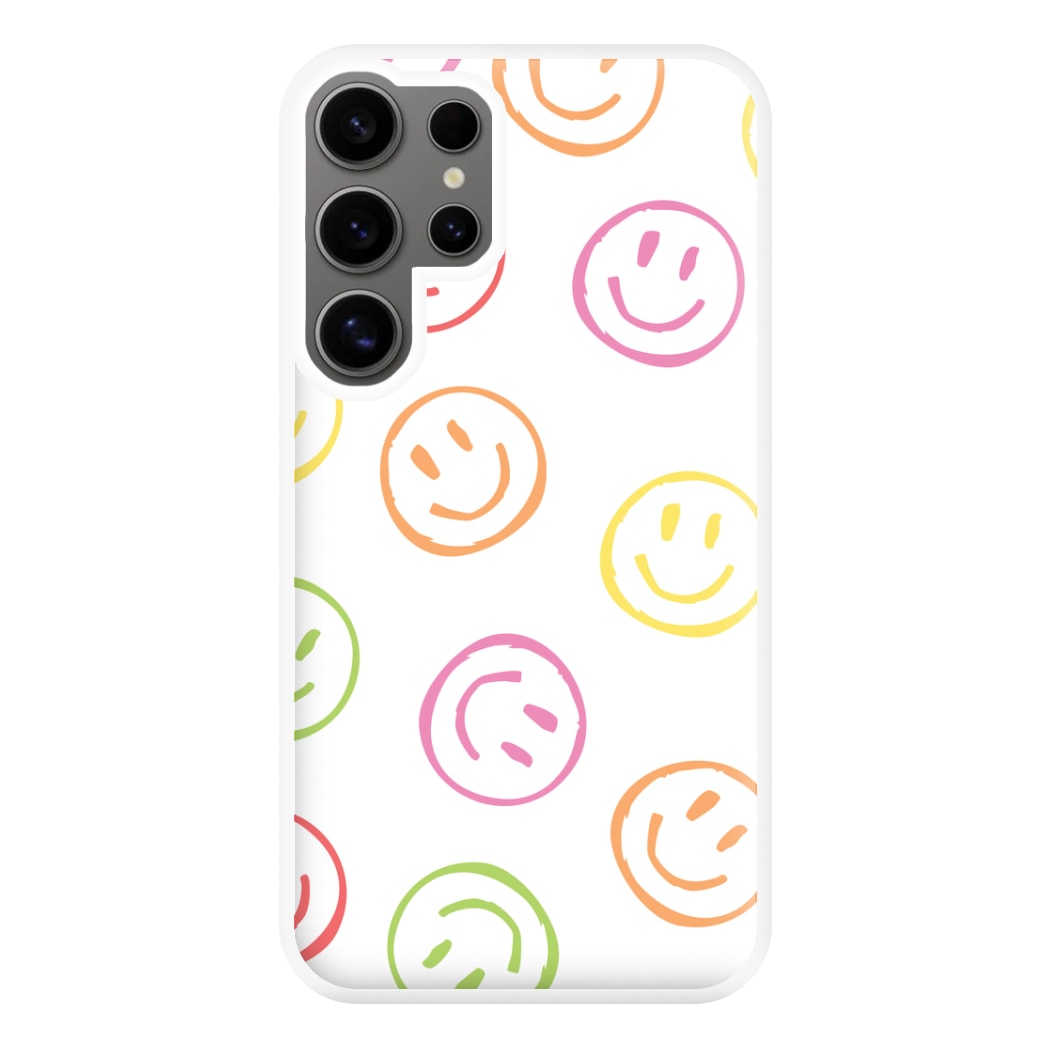 Colourful Sketched Smileys Pattern Phone Case for Galaxy S24 Ultra