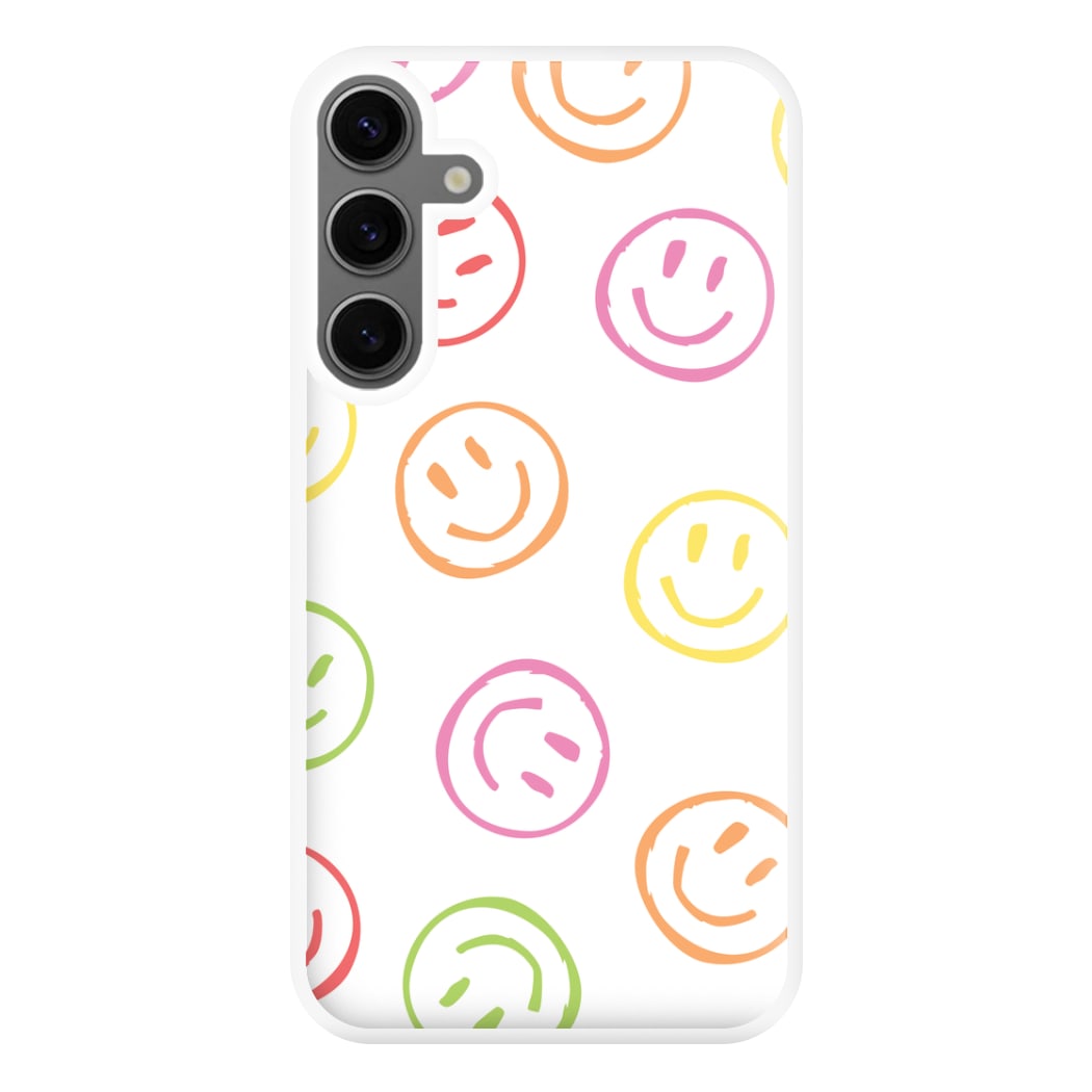 Colourful Sketched Smileys Pattern Phone Case for Galaxy S24FE