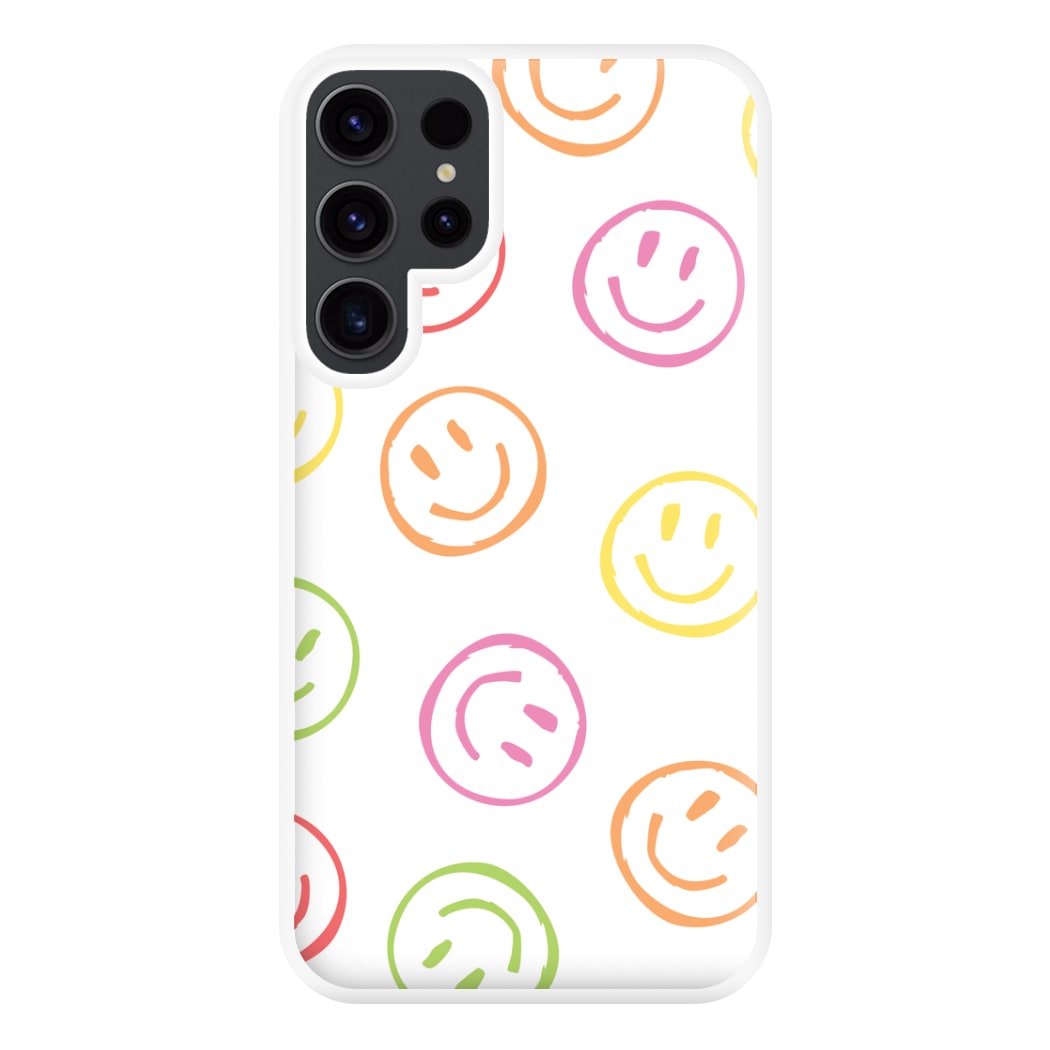 Colourful Sketched Smileys Pattern Phone Case for Galaxy S23 Ultra