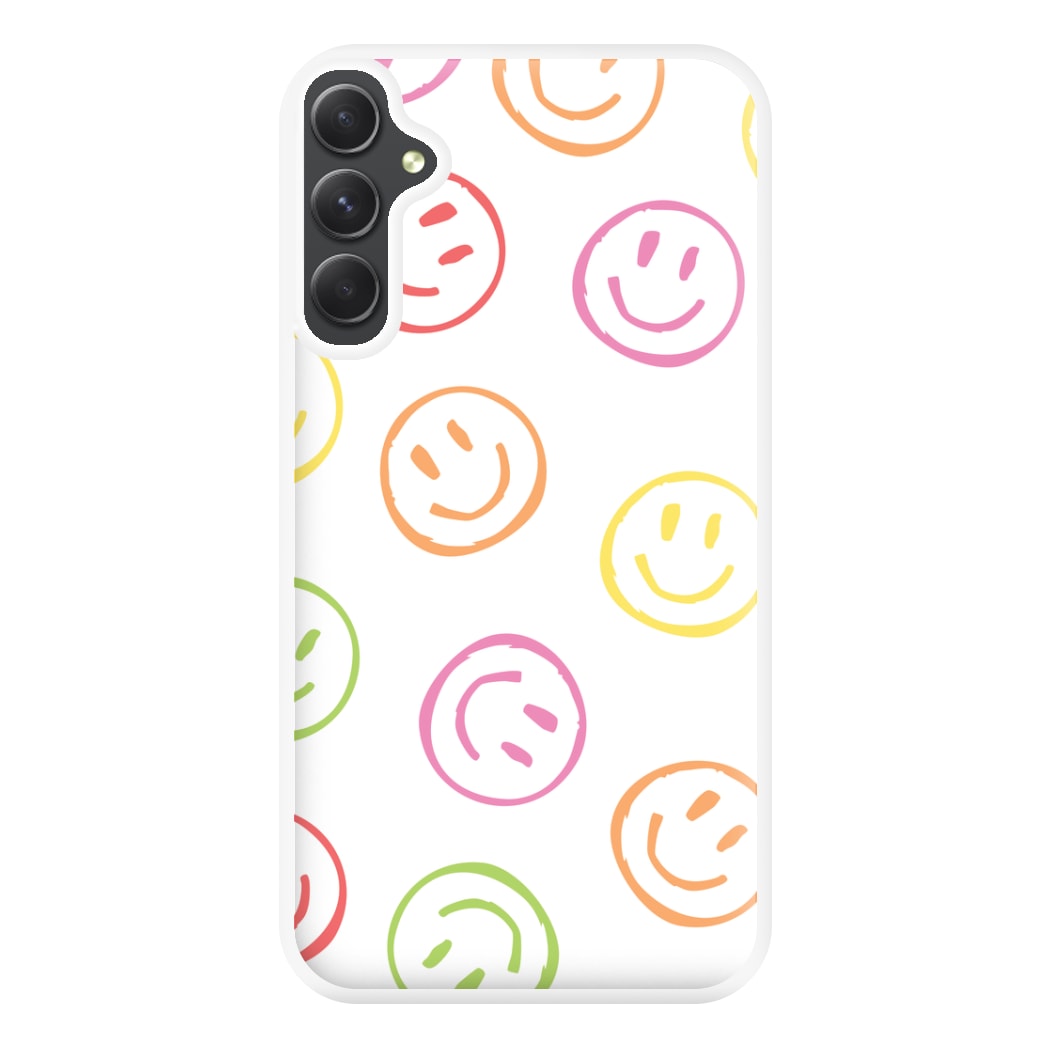 Colourful Sketched Smileys Pattern Phone Case for Galaxy A54