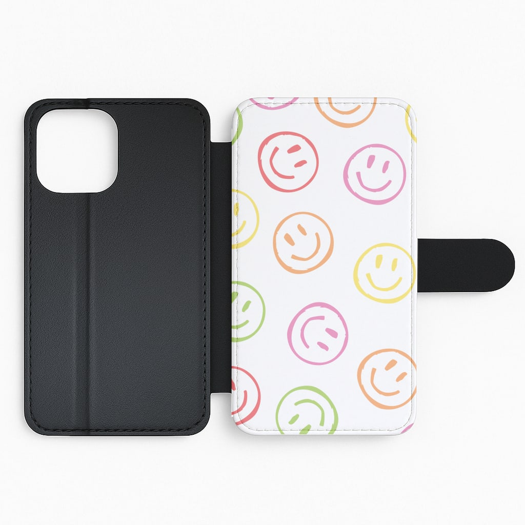 Colourful Sketched Smileys Pattern Flip Phone Case