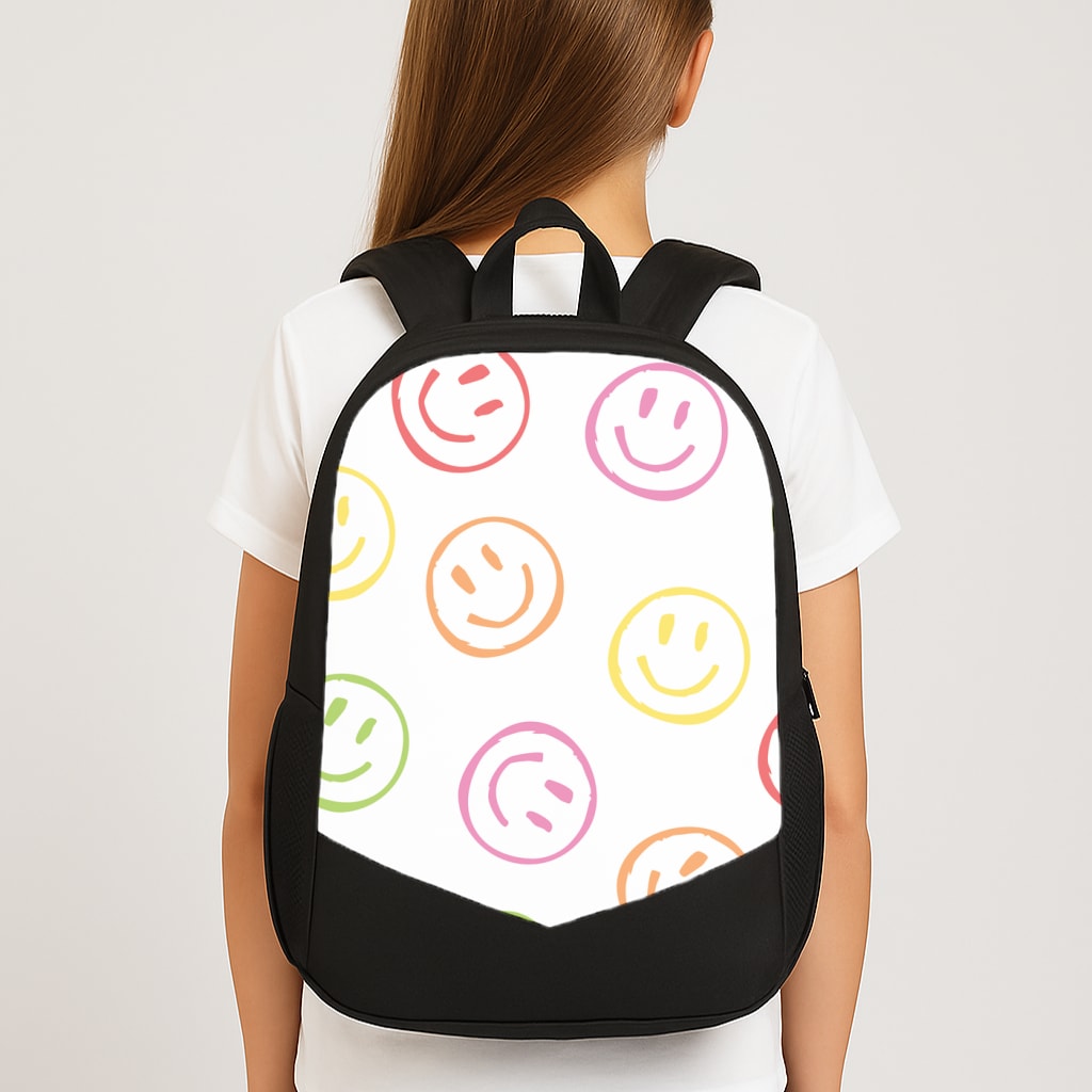 Colourful Sketched Smileys Pattern Large School Bag