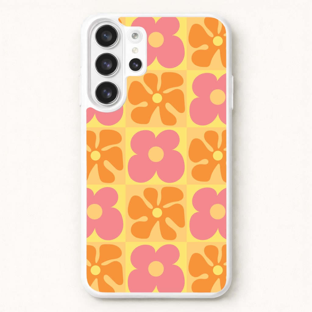 Summer Flowers Checkered Pattern Phone Case for Galaxy S26 Ultra