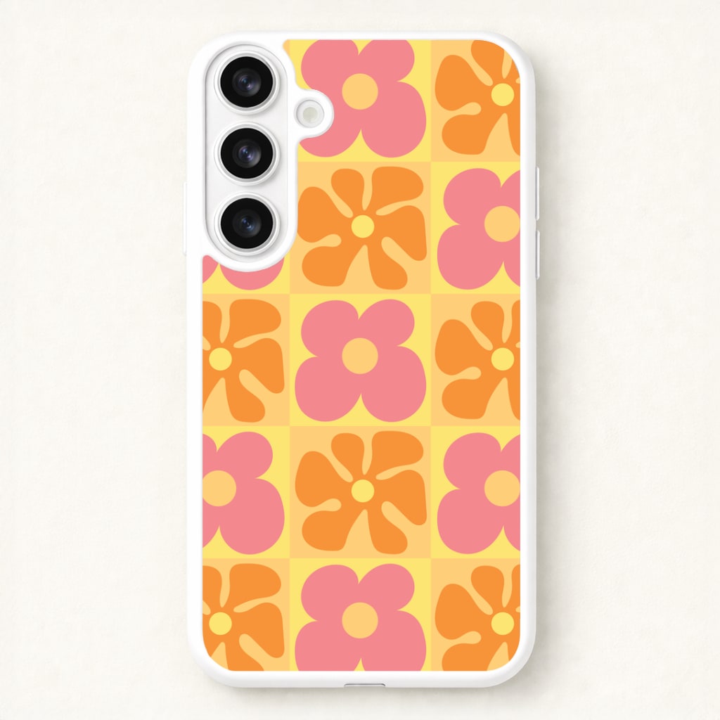 Summer Flowers Checkered Pattern Phone Case for Galaxy S26