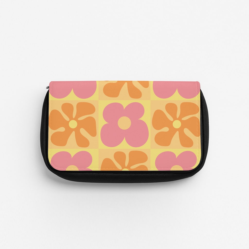 Summer Flowers Checkered Pattern Pencil Case
