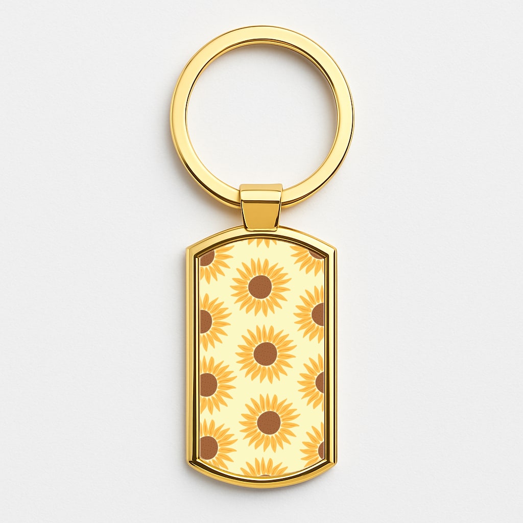 Sunflowers Abstract Pattern Gold Keyring