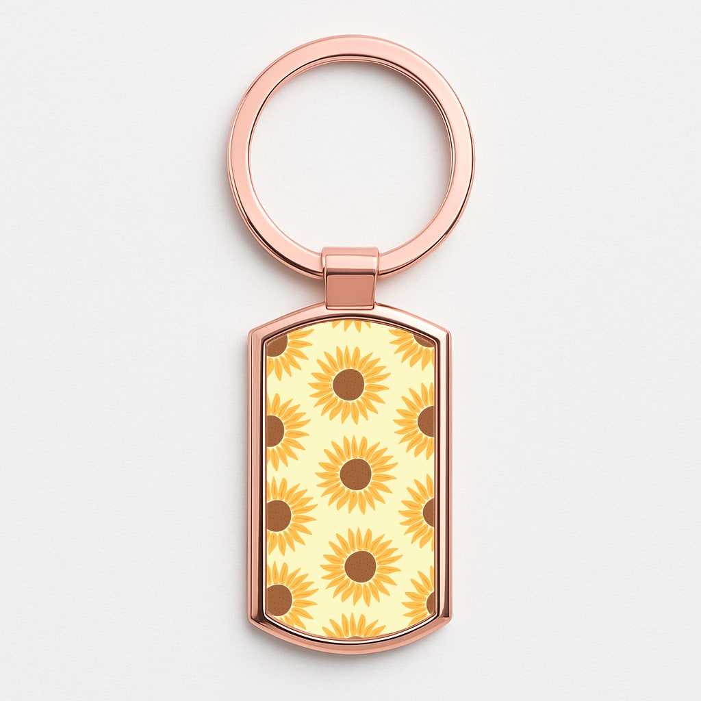 Sunflowers Abstract Pattern Rose Gold Keyring