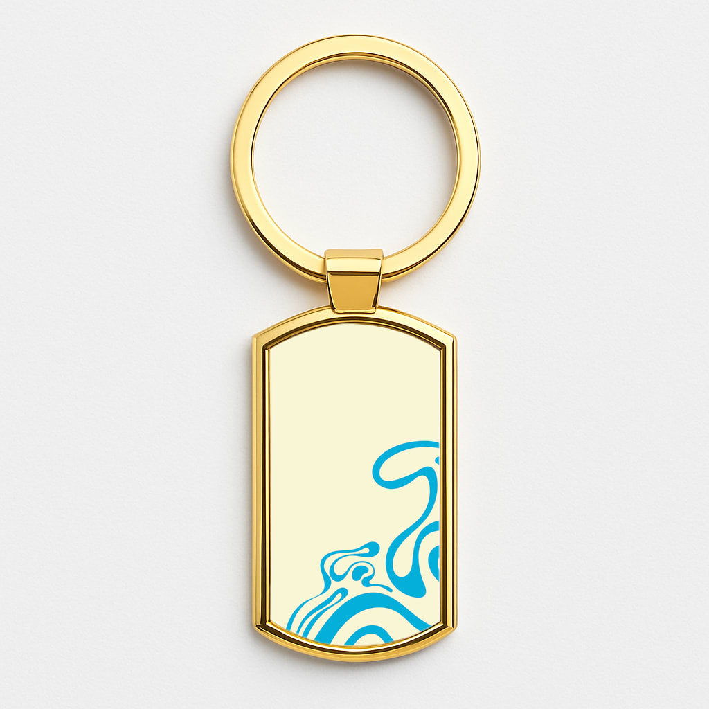 Blue Waves Corner Pattern Gold Keyring