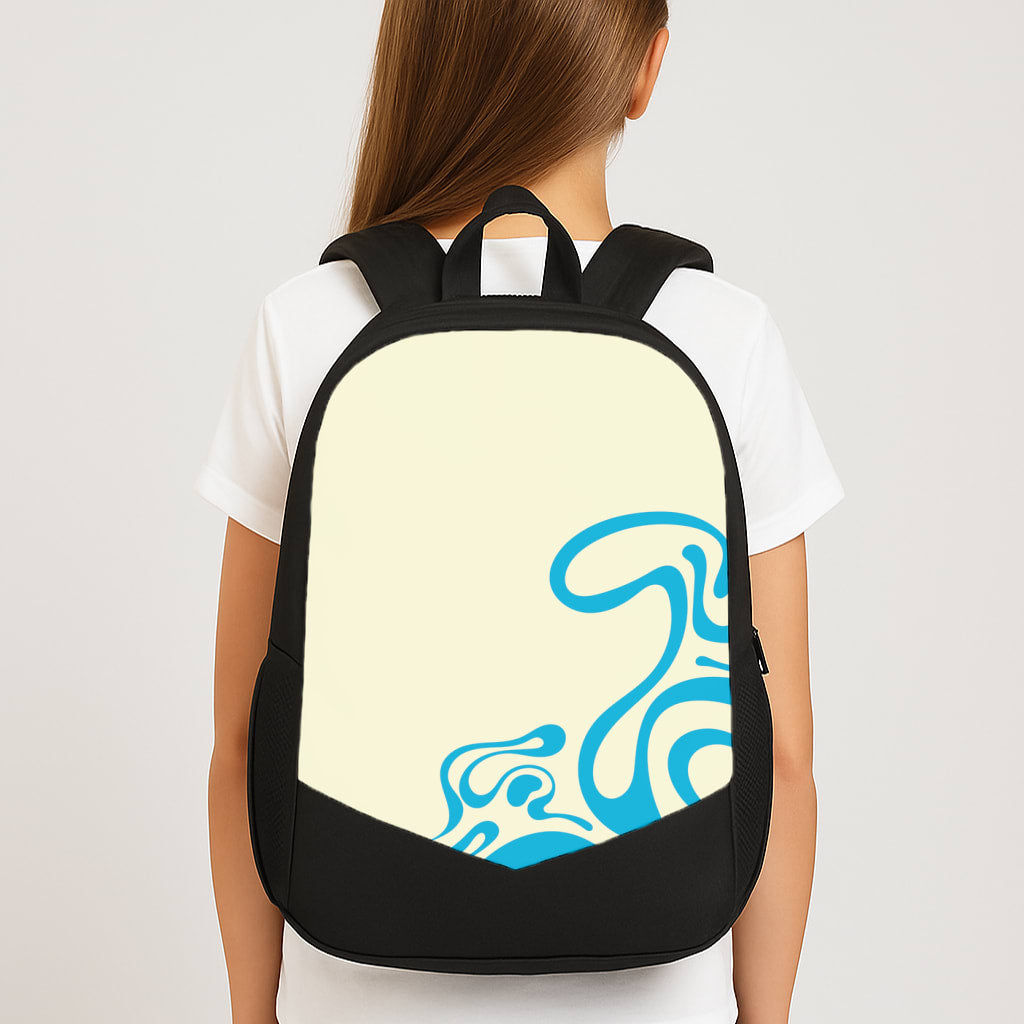 Blue Waves Corner Pattern Large School Bag