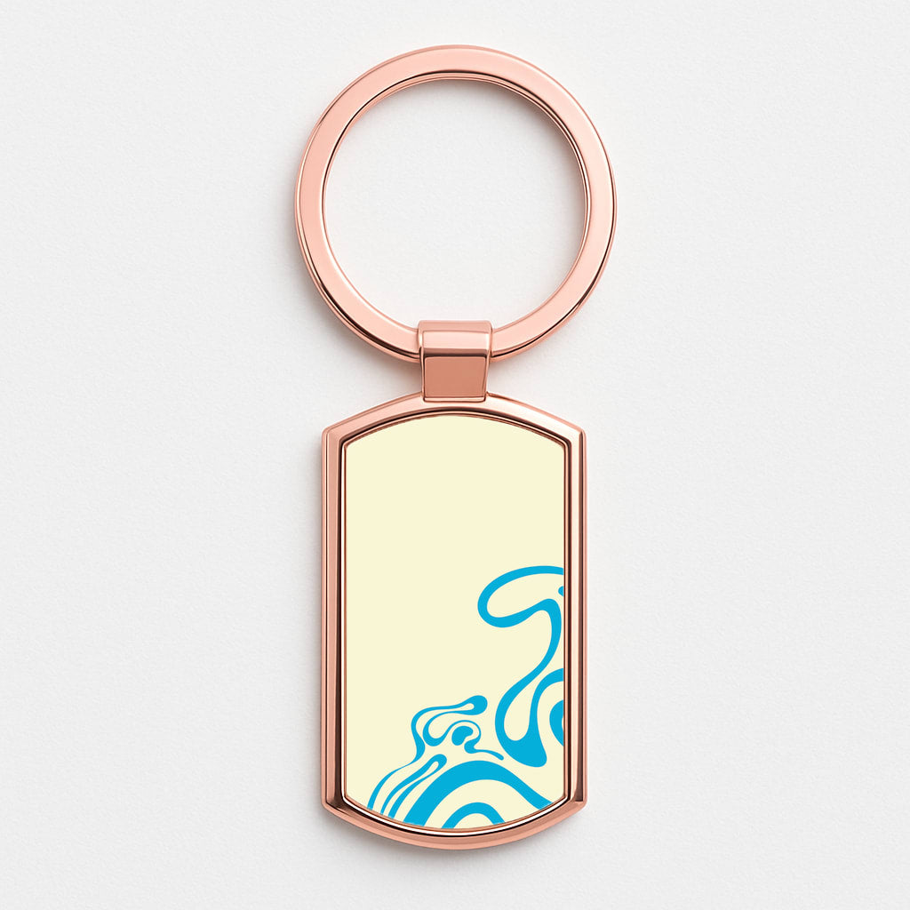 Blue Waves Corner Pattern Rose Gold Keyring
