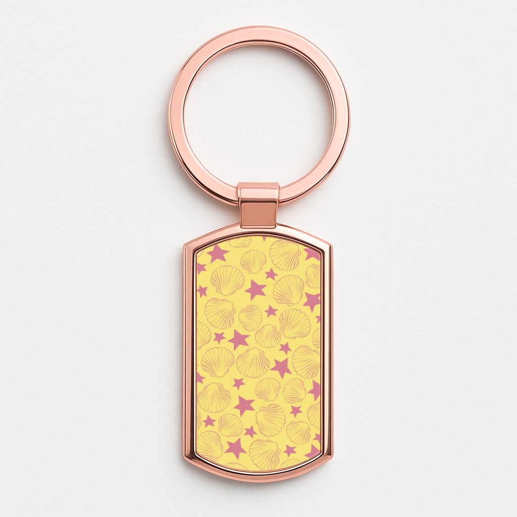 Seashells And Stars Yellow Pattern Luxury Keyring