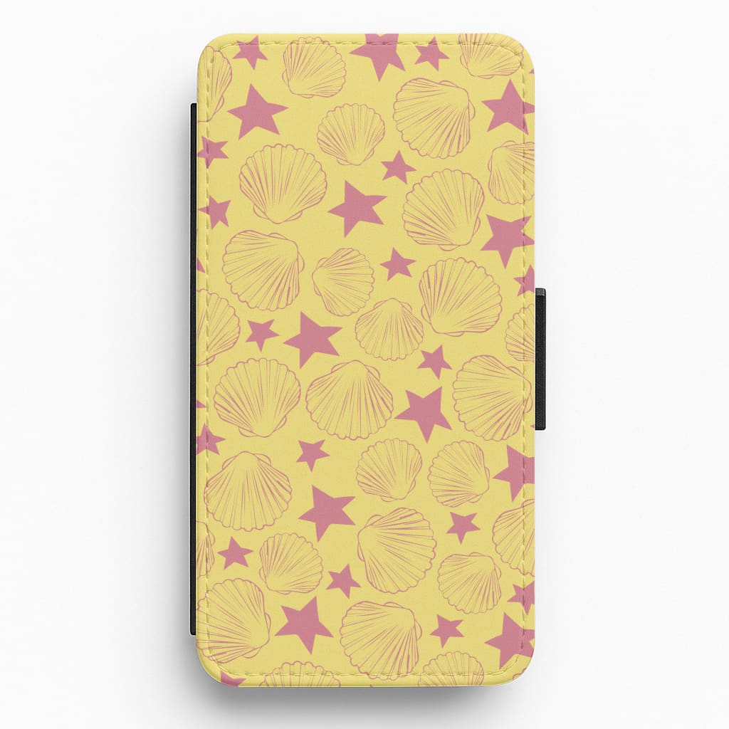 Seashells And Stars Yellow Pattern Flip / Wallet Phone Case
