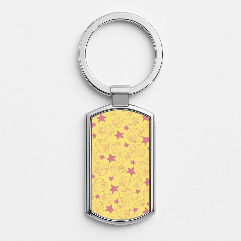 Seashells And Stars Yellow Pattern Luxury Keyring