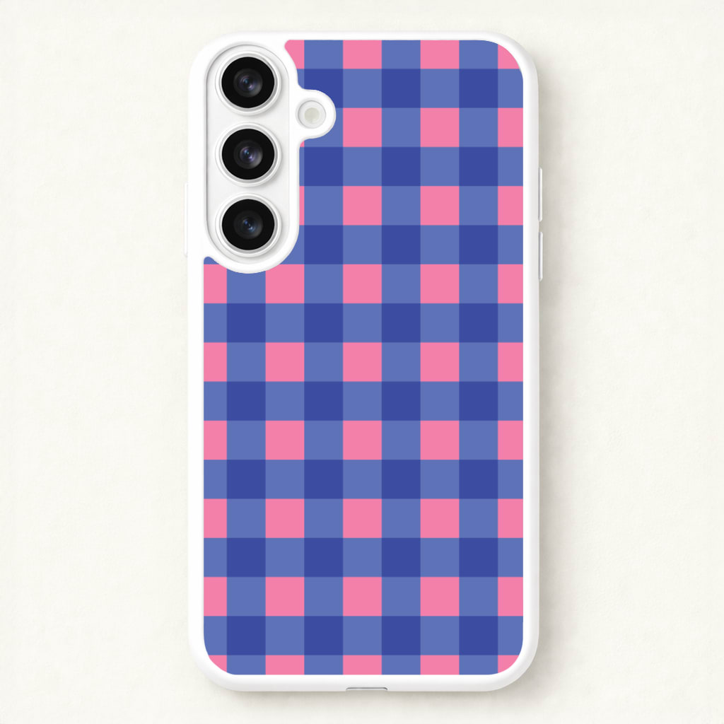 Pink And Blue Checkered Pattern Phone Case for Galaxy S26 Plus