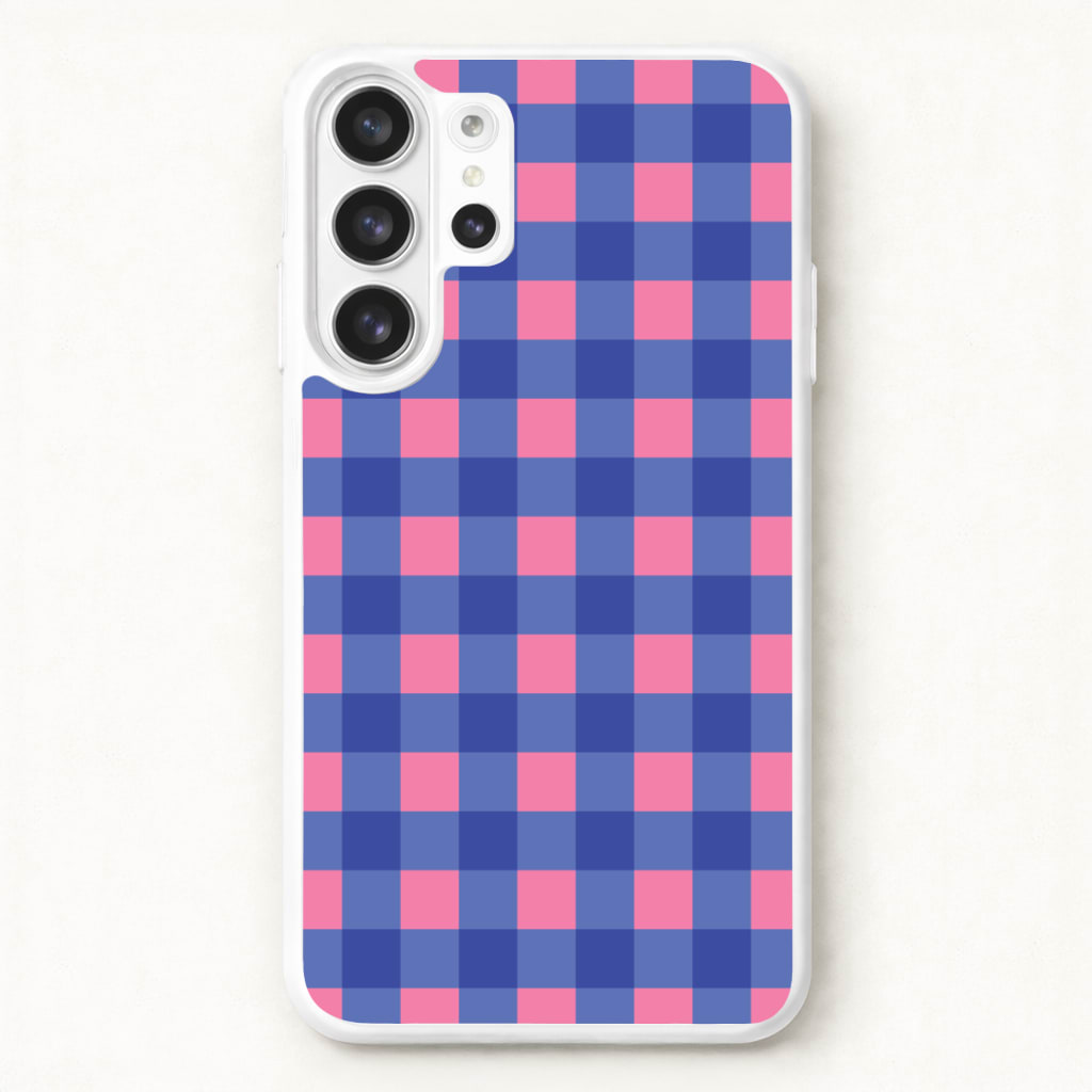 Pink And Blue Checkered Pattern Phone Case for Galaxy S26 Ultra