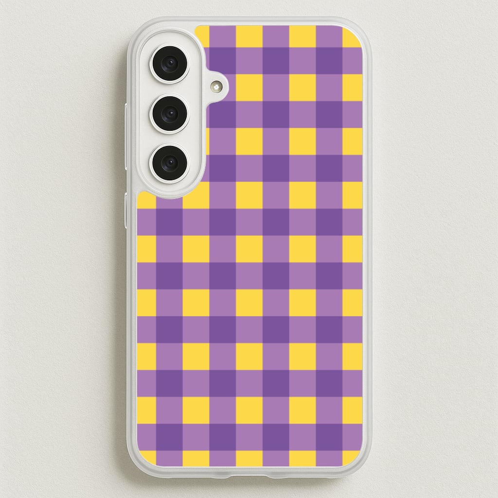 Purple And Yellow Checkered Pattern Phone Case for Galaxy S25FE