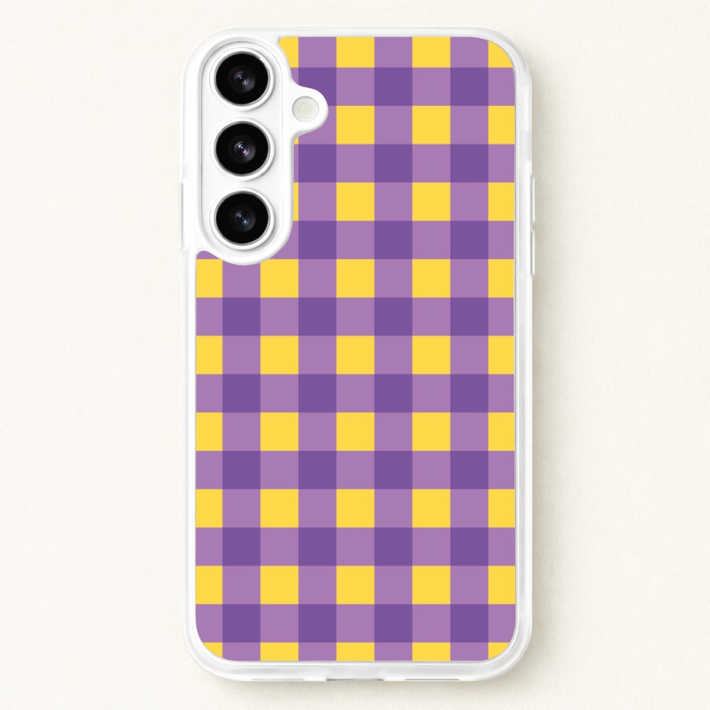 Purple And Yellow Checkered Pattern Phone Case for Galaxy S26 Plus