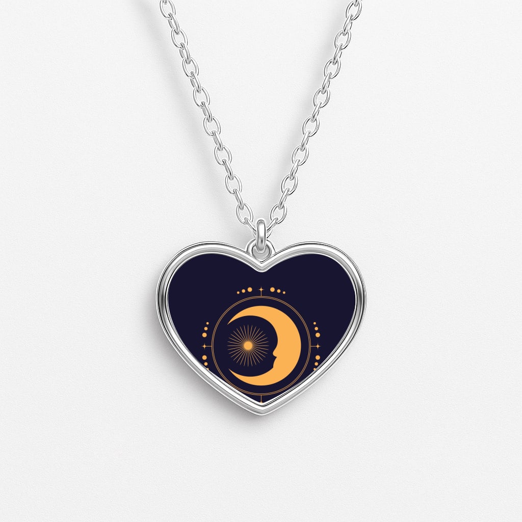The Moon Dark Blue Heart Necklace