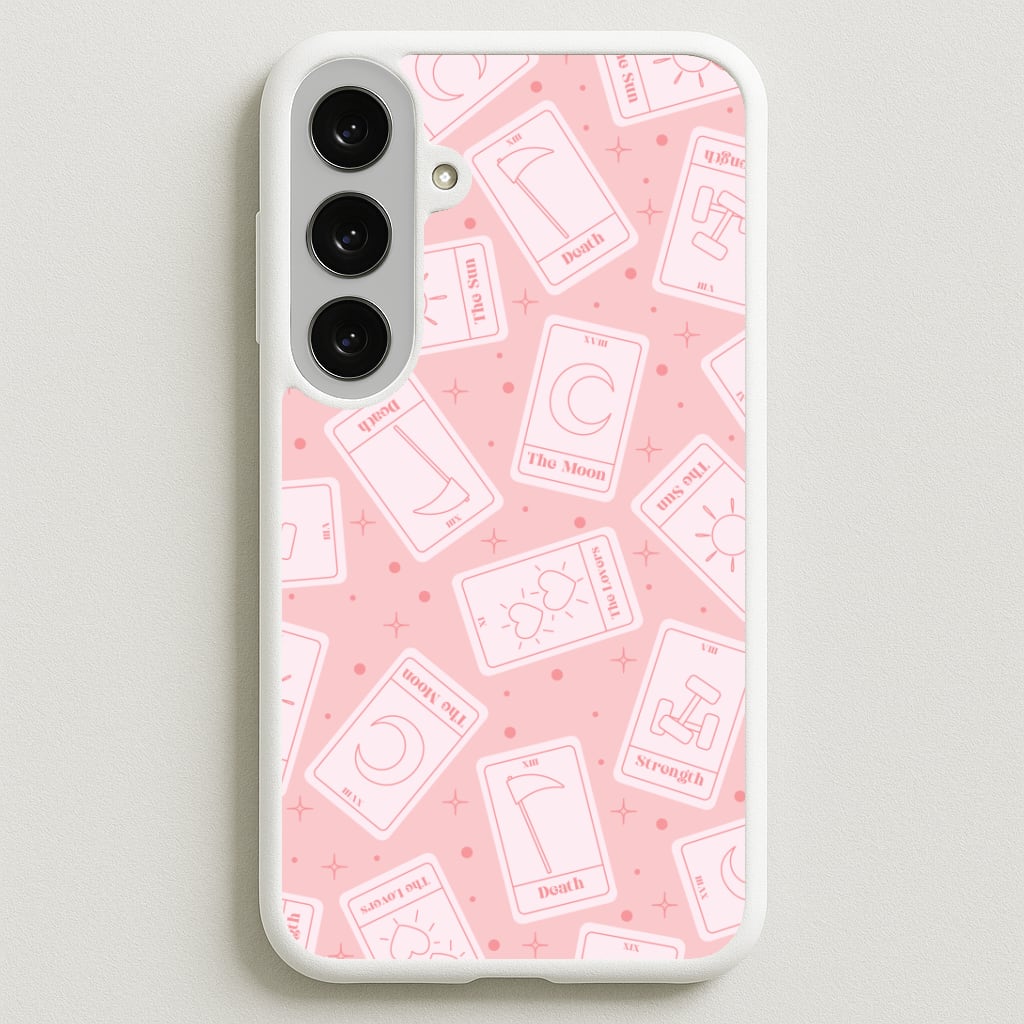 Pastel Pink Tarot Cards Pattern Phone Case for Galaxy S25FE