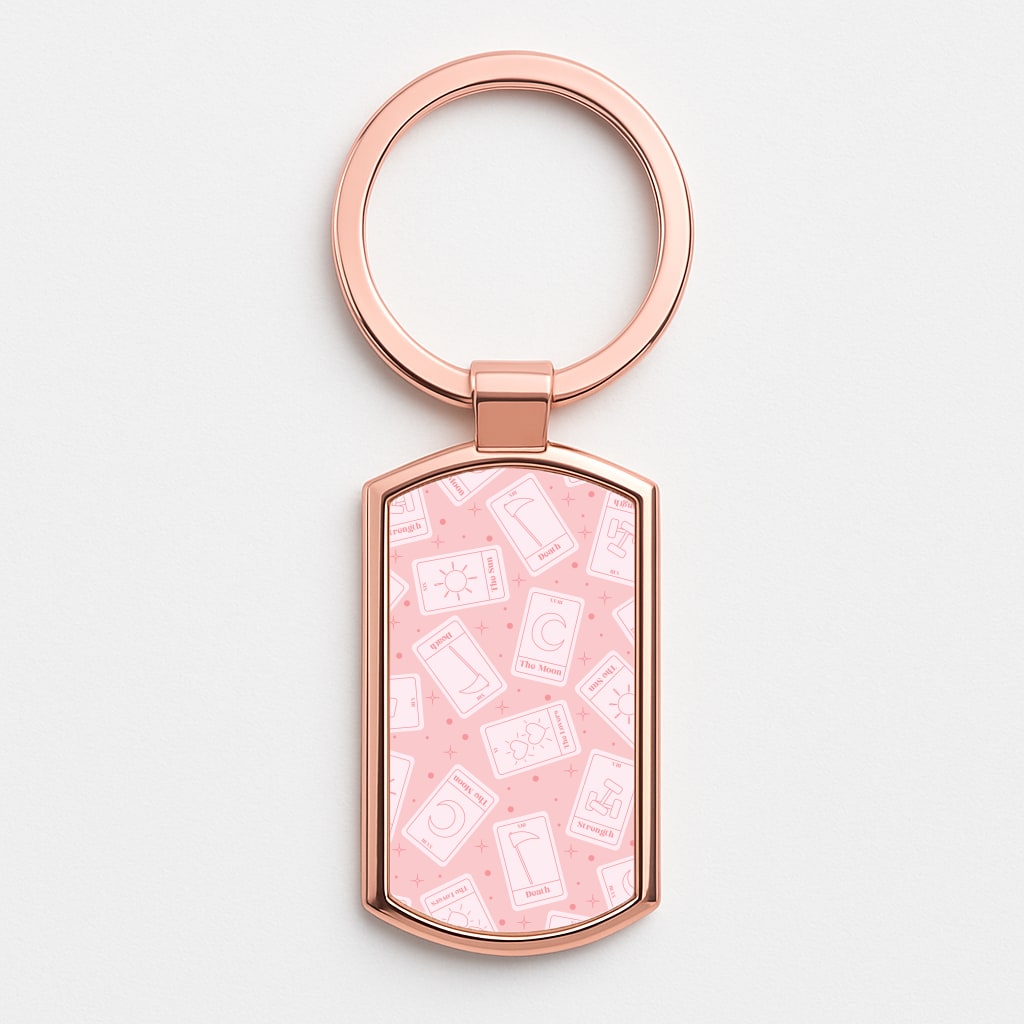 Pastel Pink Tarot Cards Pattern Rose Gold Keyring
