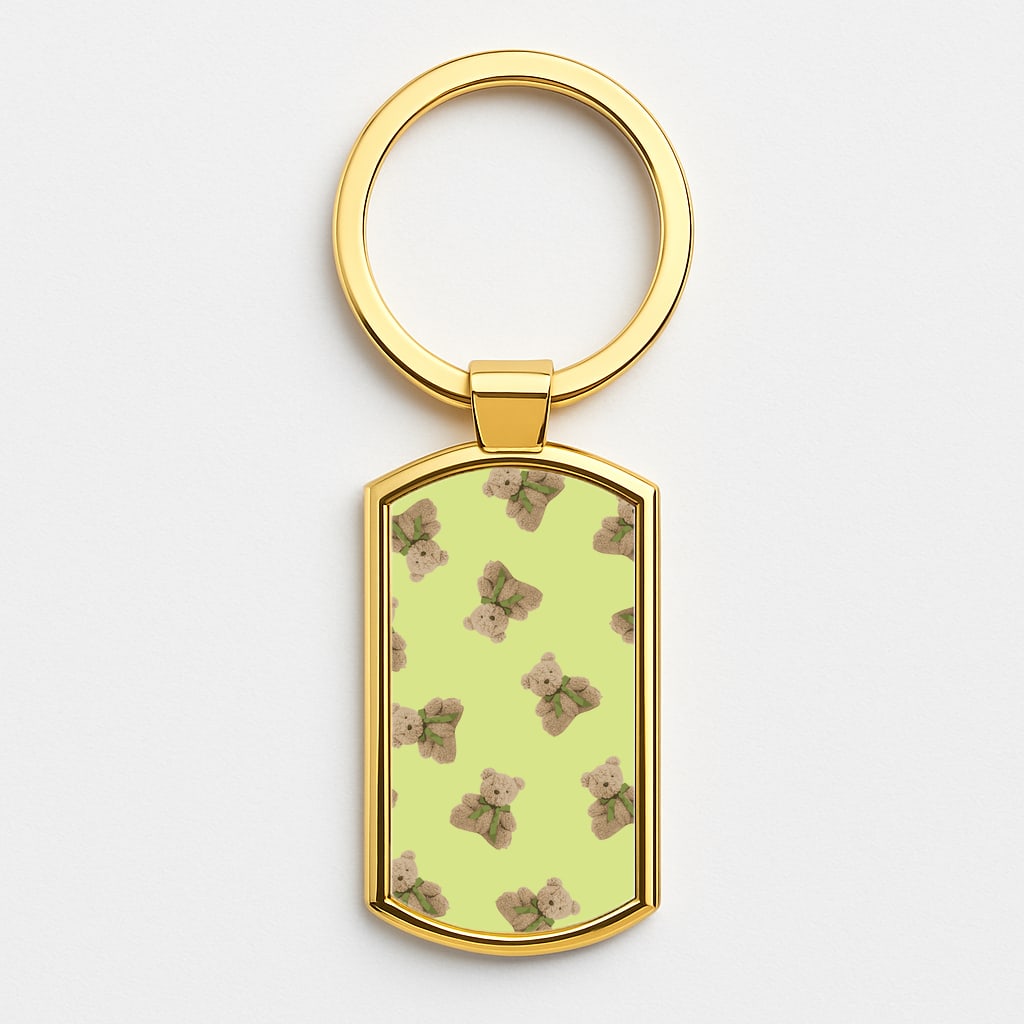 Green Teddy Bears Gold Keyring