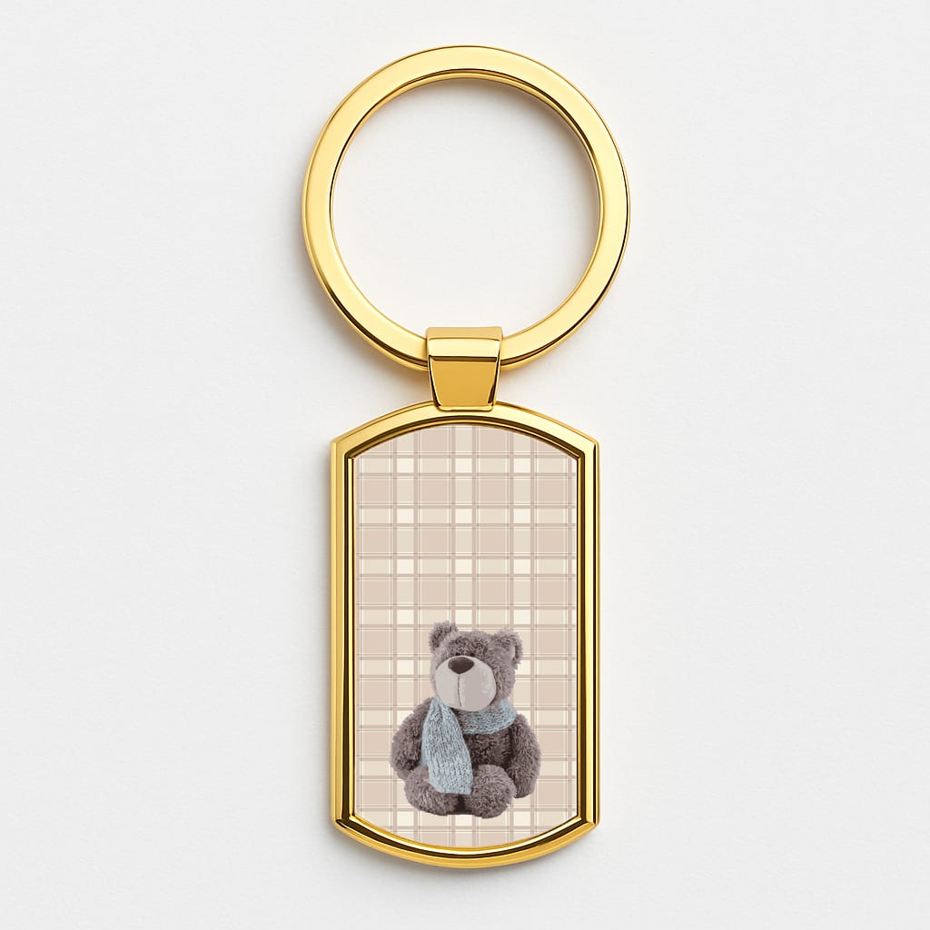 Tartan Teddy Bear Gold Keyring