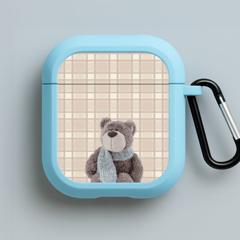 Tartan Teddy Bear Blue AirPods Case