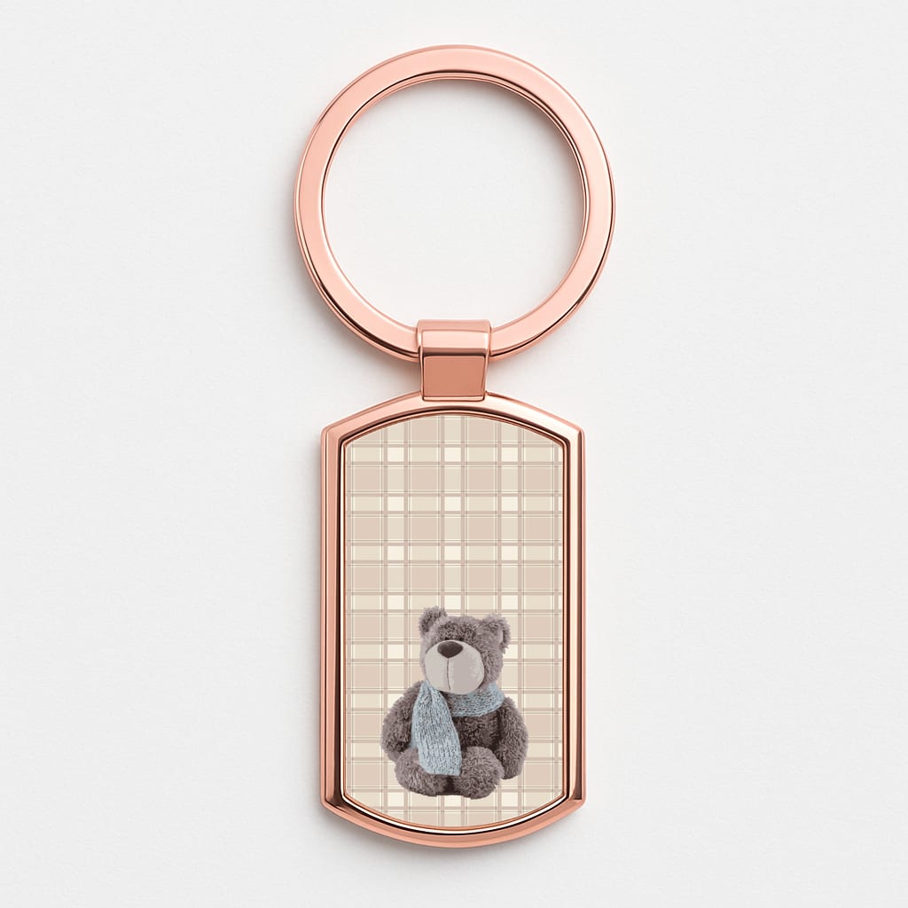 Tartan Teddy Bear Rose Gold Keyring