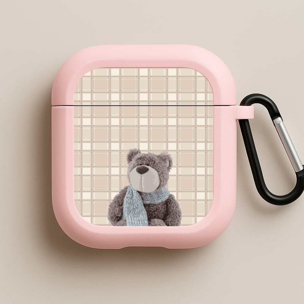 Tartan Teddy Bear Pink AirPods Case