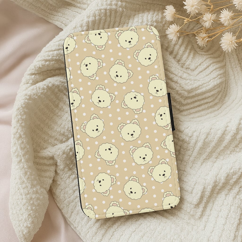 Cream Teddy Bears And Dots Pattern Wallet Phone Case