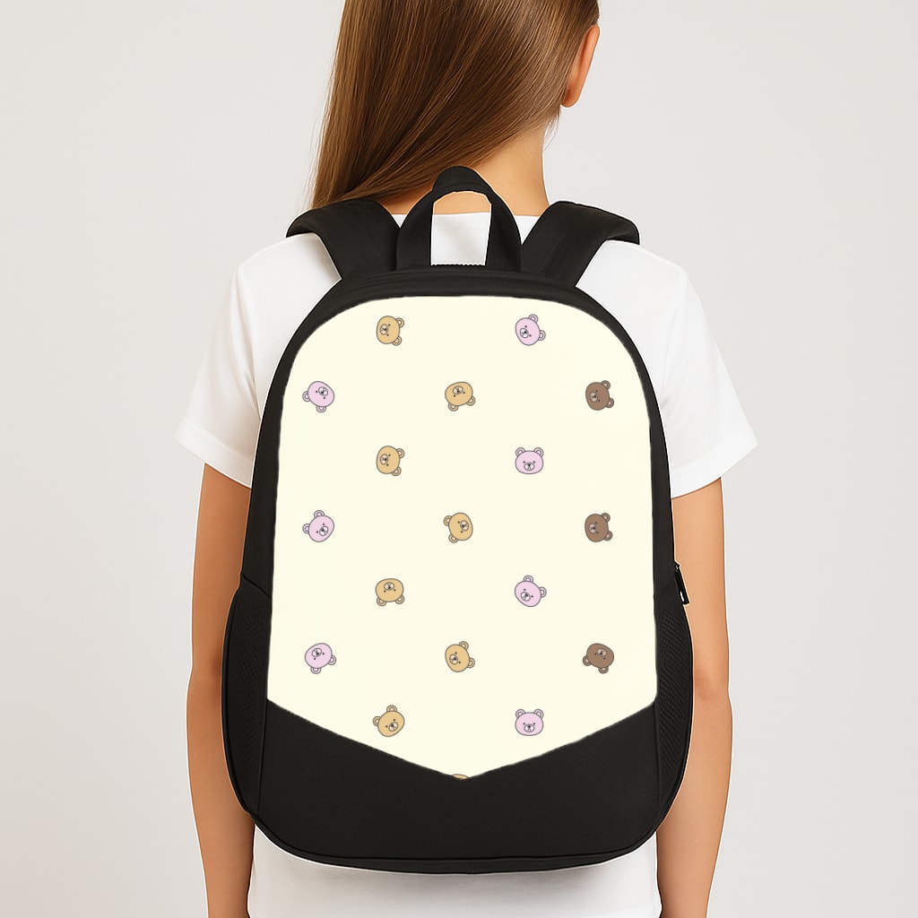 Miniature Teddy Bear Faces Pattern Large School Bag