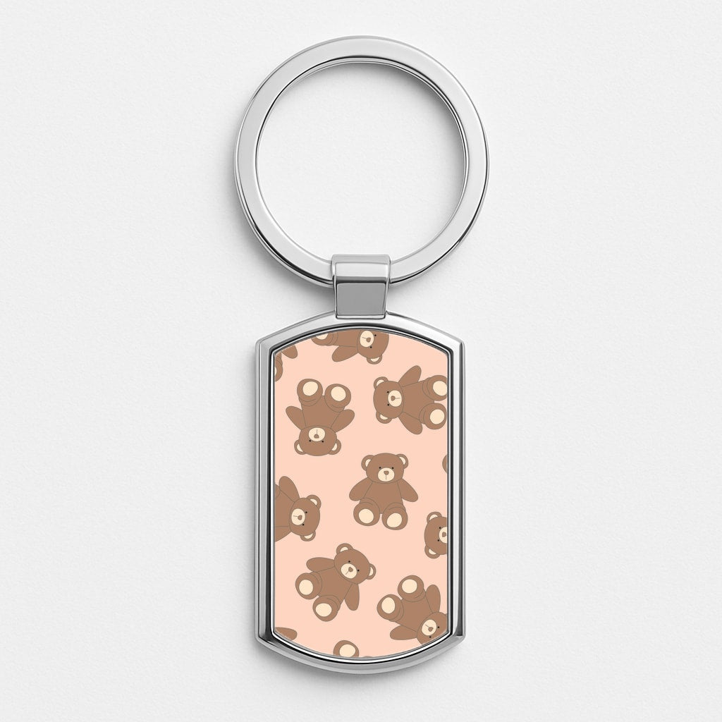 Cartoon Brown Bear Pattern Silver Keyring